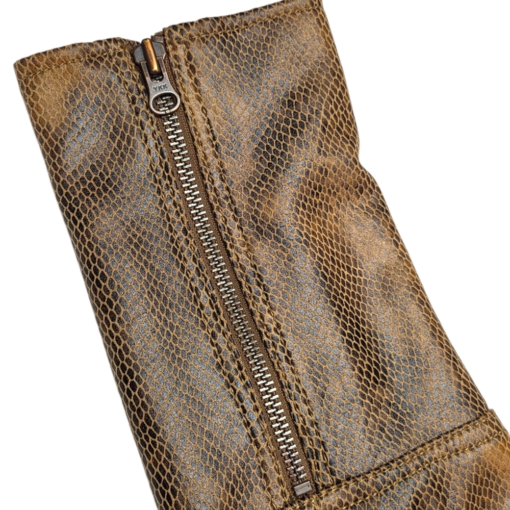 Free People Fenix Snakeskin Moto Jacket Brown Faux Leather Biker L NWOT - Picture 8 of 16